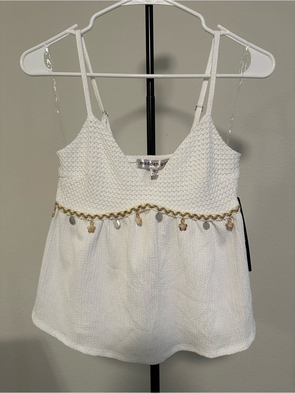 Madden Girl White Crochet Bodice Beaded Camisole